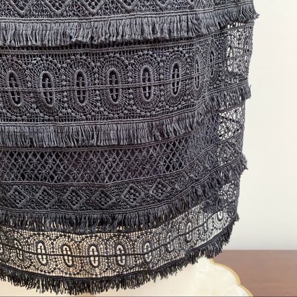 INC Black Lace Fringe Short Sleeve Blouse Sz M - Picture 5 of 10